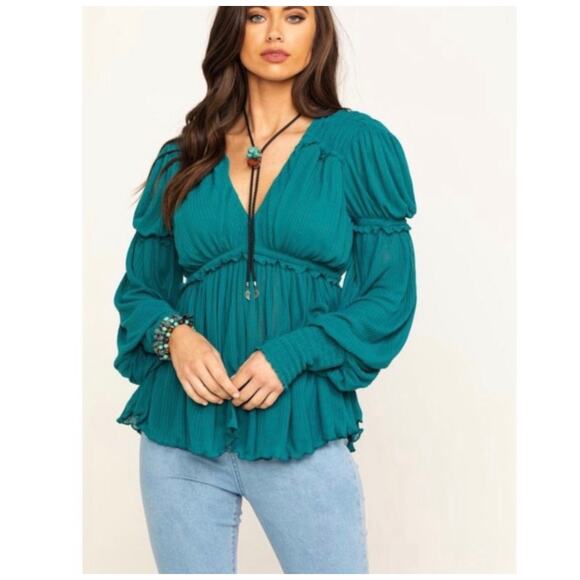 Free People Day Dreaming Top Relaxed Teal Night Size NWOT Size XS - Picture 1 of 6
